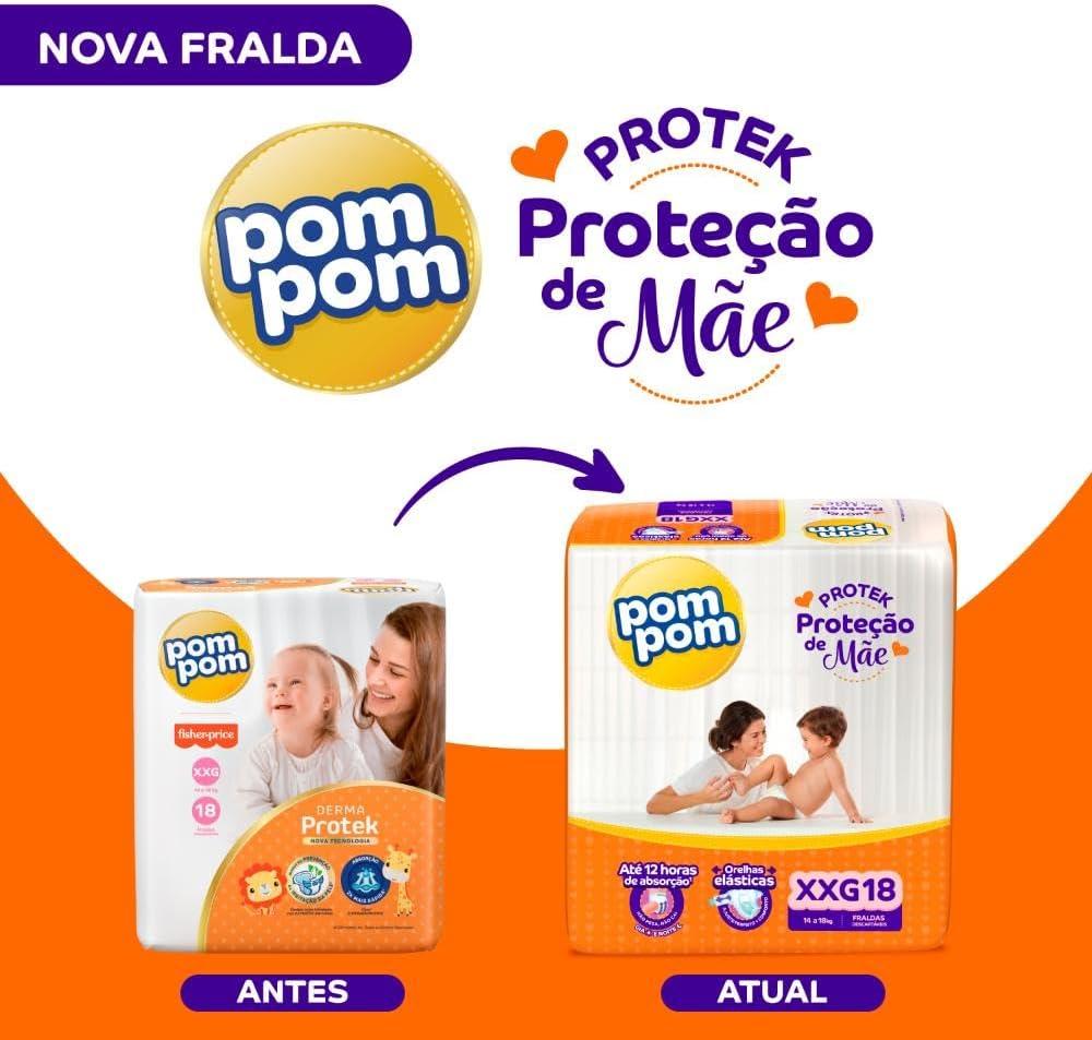 Fralda Pom Pom Protek Proteção de Mãe XXG 18 Unidades — imagem 4 | Drogaria Taveira