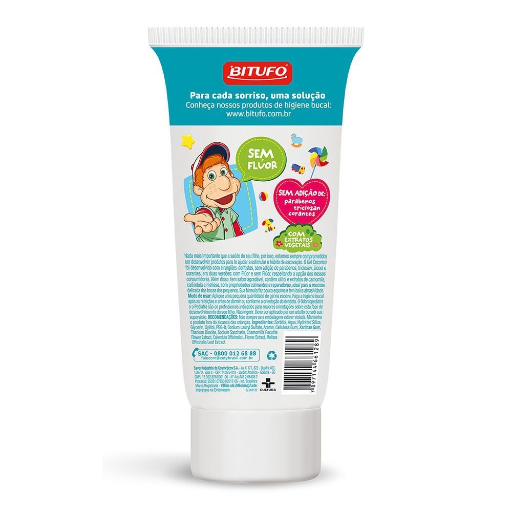 Gel Dental Infantil Bitufo Cocoricó Sem Flúor Sem Corantes Sabor Tutti Frutti 90g — imagem 3 | Drogaria Taveira