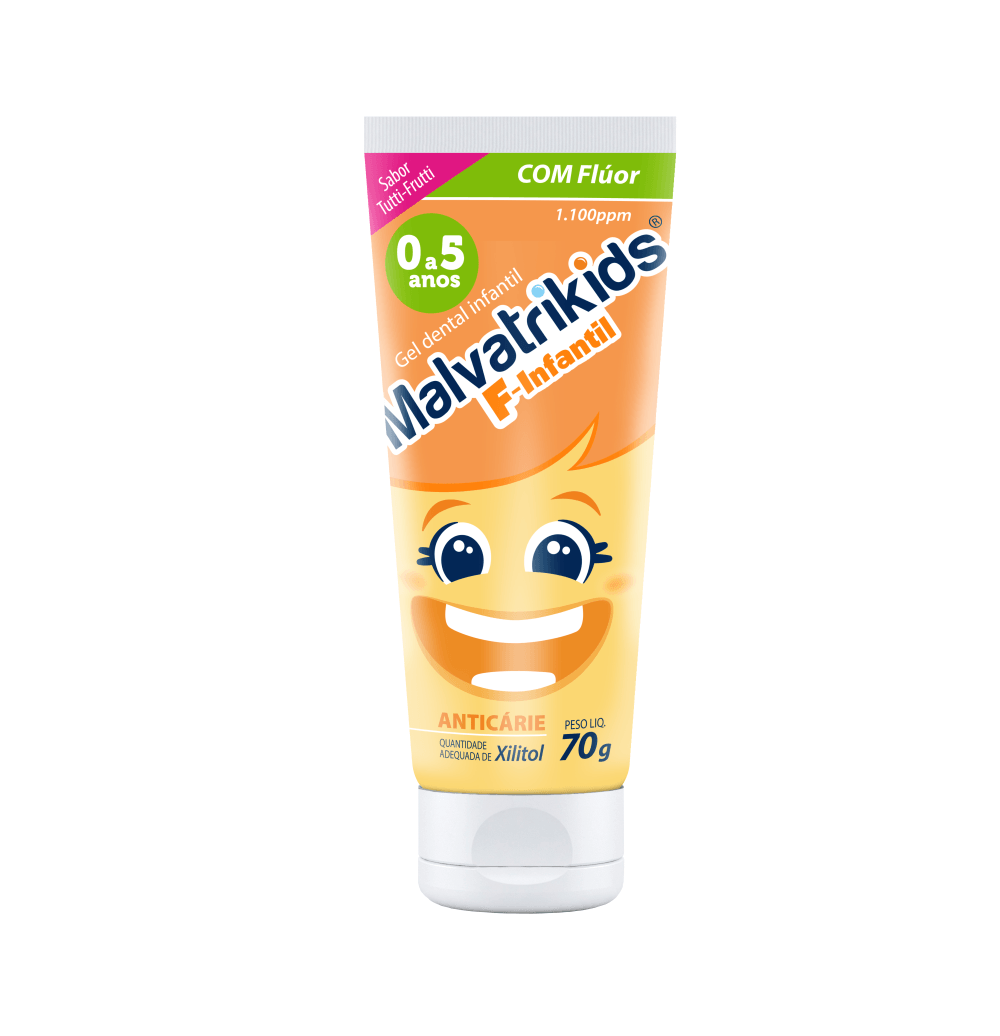 Gel Dental Infantil Malvatrikids F-Infantil Anticáries Flúor Xilitol Sabor Tutti Frutti 70g — Malvatricin | Drogaria Taveira