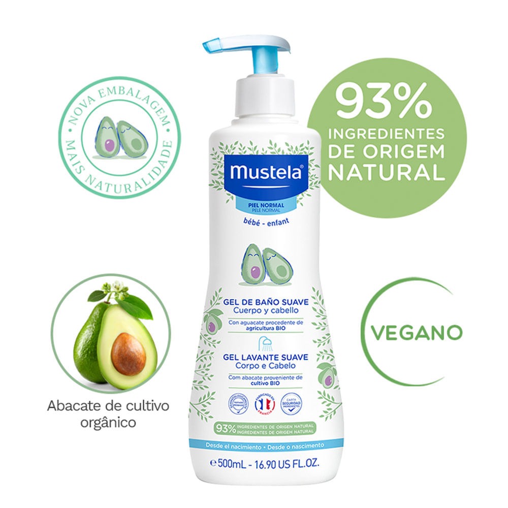 Gel Lavante Mustela Bebê Suave com Abacate Orgânico 500ml — imagem 2 | Drogaria Taveira
