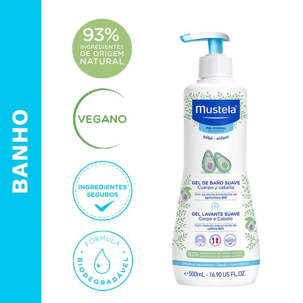 Gel Lavante Mustela Bebê Suave com Abacate Orgânico 500ml — imagem 4 | Drogaria Taveira