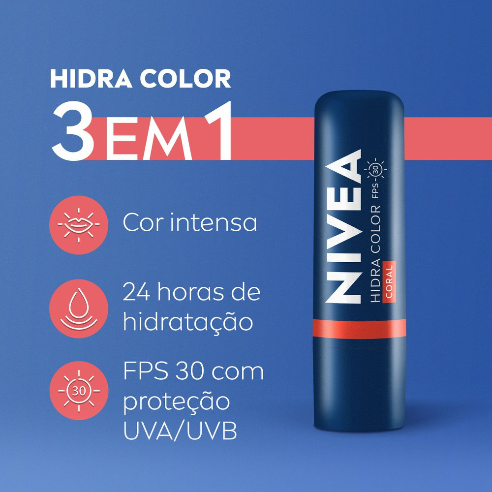 Hidratante Labial Nivea Hidra Color Coral 4,8g — imagem 2 | Drogaria Taveira