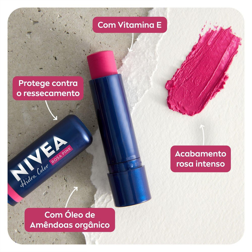 Hidratante Labial Nivea Hidra Color Rosa Pink 4,8g — imagem 4 | Drogaria Taveira
