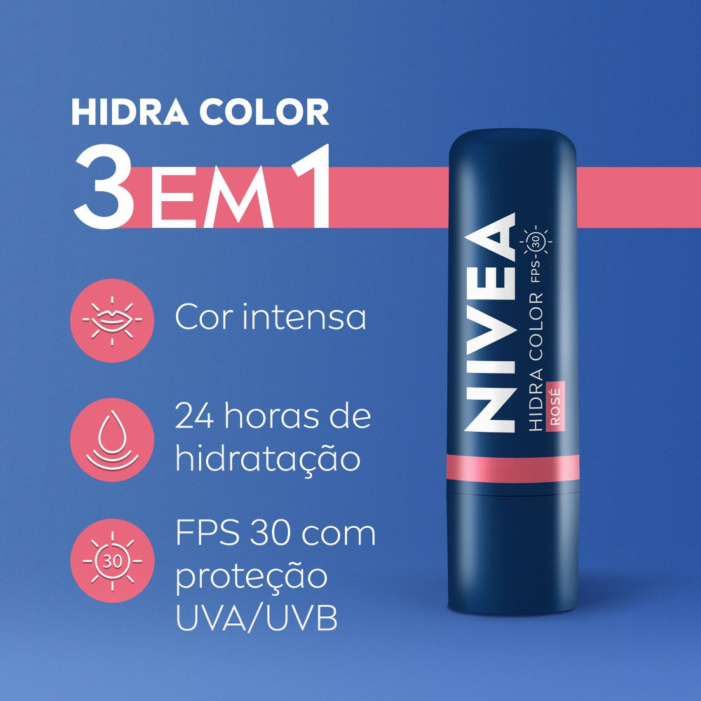 Hidratante Labial Nivea Hidra Color Rosé 4,8g — imagem 2 | Drogaria Taveira