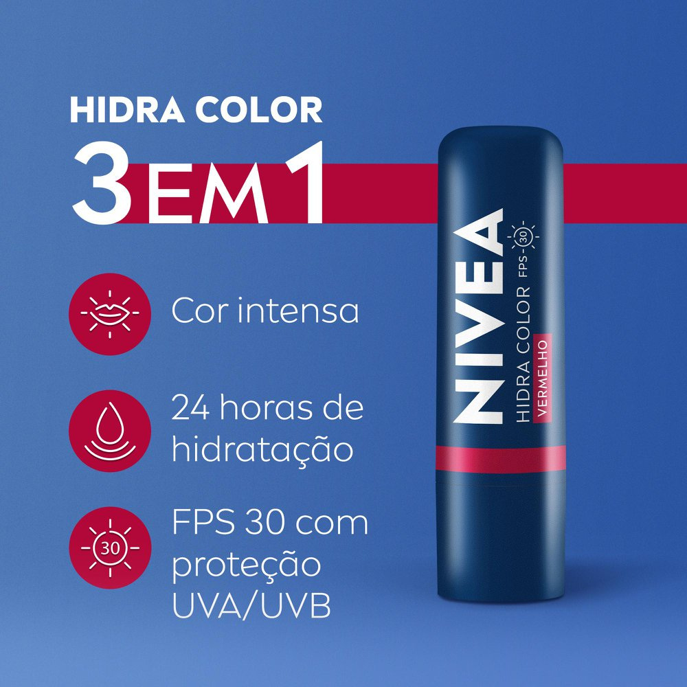 Hidratante Labial Nivea Hidra Color Vermelho 4,8g — imagem 2 | Drogaria Taveira