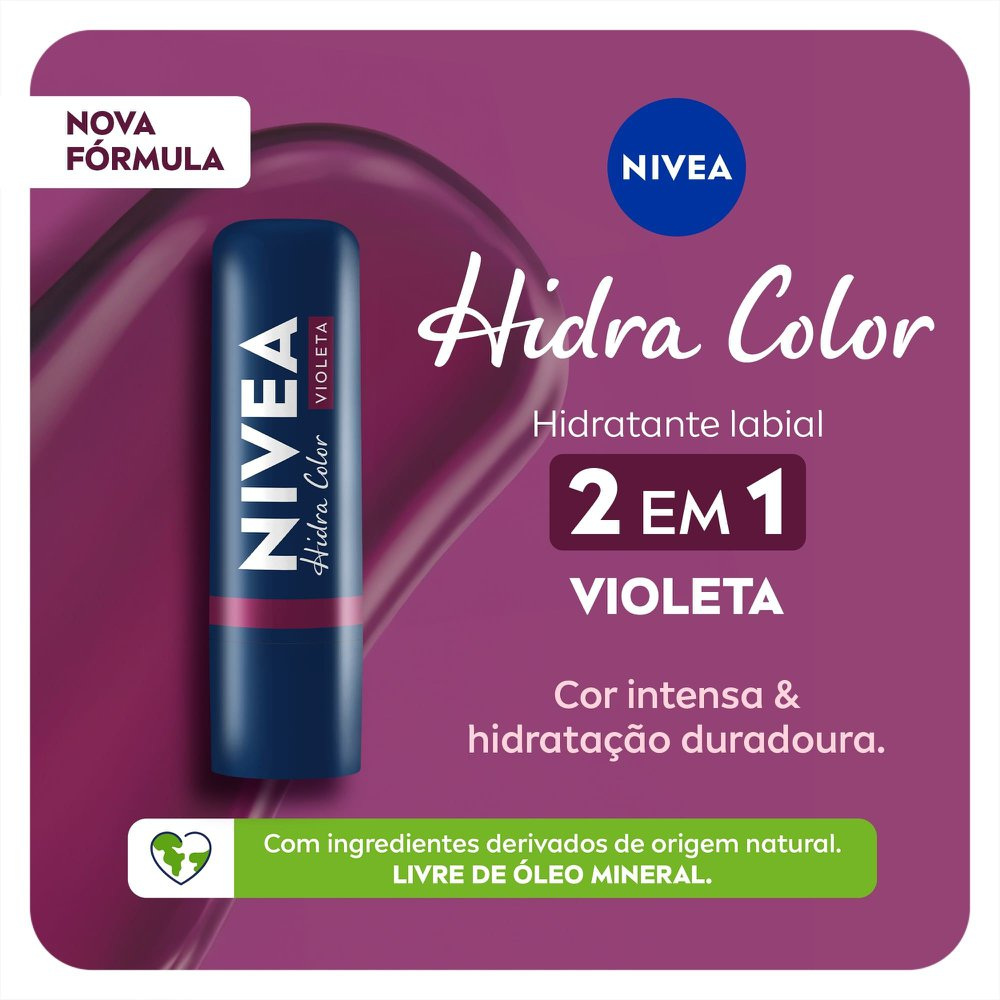 Hidratante Labial Nivea Hidra Color Violeta 4,8g — imagem 2 | Drogaria Taveira