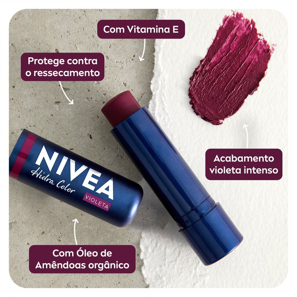 Hidratante Labial Nivea Hidra Color Violeta 4,8g — imagem 4 | Drogaria Taveira
