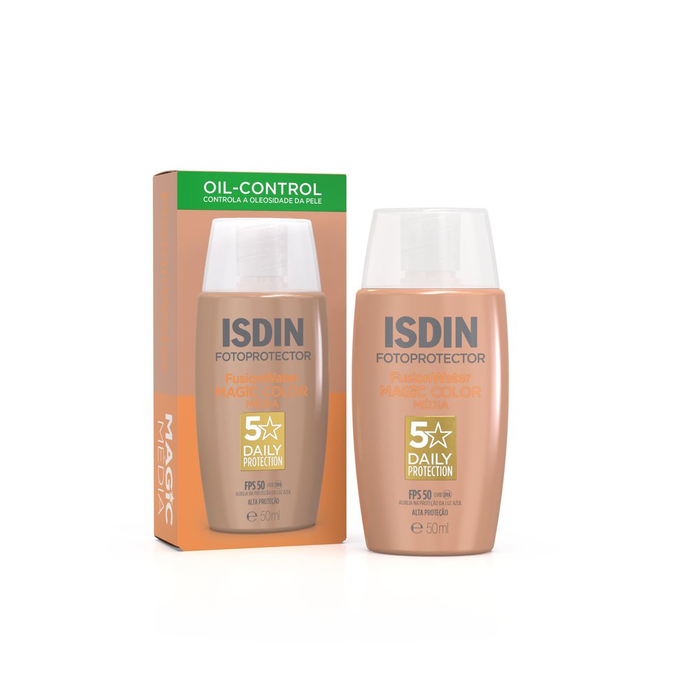 ISDIN Protetor Solar Facial Fusion Water 5 Stars Color FPS 50 - Cor Média - 50ml — Isdin | Drogaria Taveira