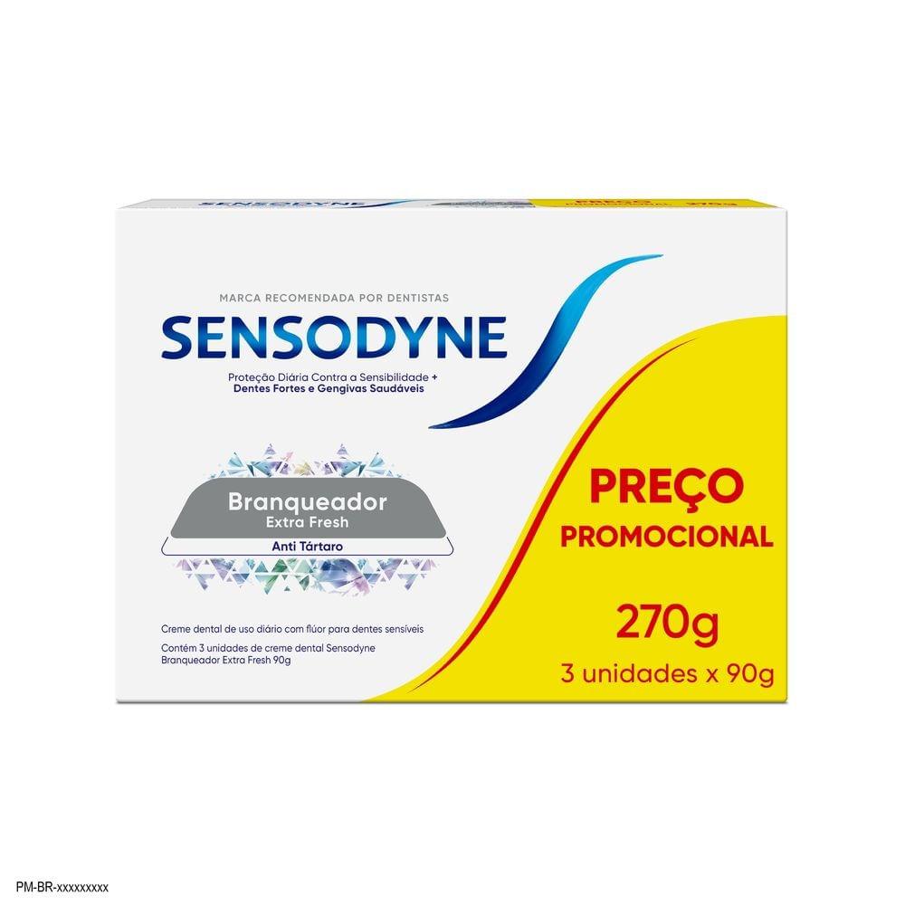 Kit Creme Dental Sensodyne Branqueador Extra Fresh Anti Tártaro para Dentes Sensíveis 90g 3 Unidades — imagem 2 | Drogaria Taveira