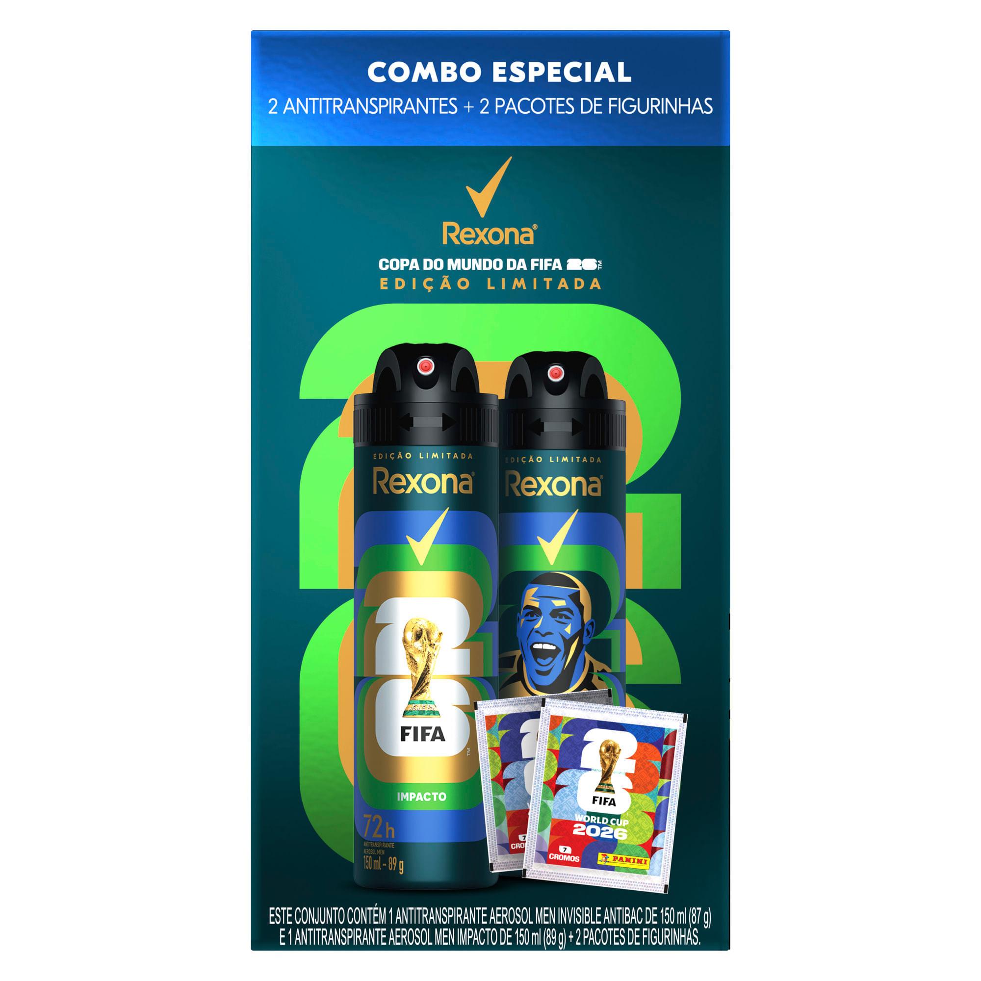 Kit Desodorante Antitranspirante Aerossol Rexona Men Fifa 26 Impacto 150ml + Invisible Antibac 150ml + 2 Pacotes De Figurinhas — imagem 2 | Drogaria Taveira