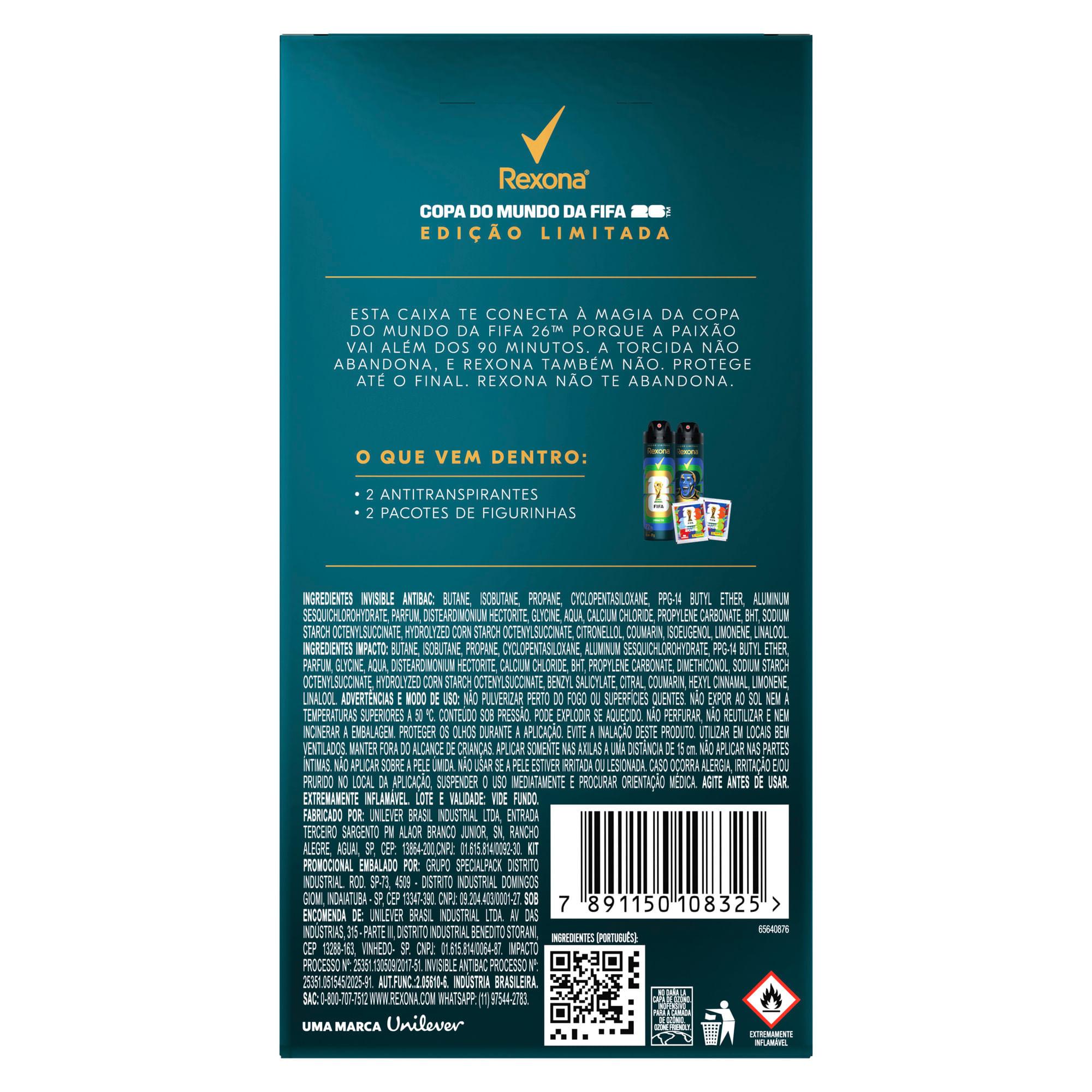 Kit Desodorante Antitranspirante Aerossol Rexona Men Fifa 26 Impacto 150ml + Invisible Antibac 150ml + 2 Pacotes De Figurinhas — imagem 3 | Drogaria Taveira
