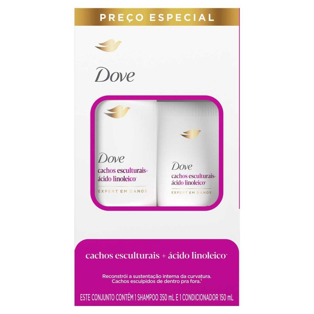 Kit Dove Shampoo Cachos Esculturais + Ácido Linoleico 350ml + Condicionador Cachos Esculturais + Ácido Linoleico 150ml — imagem 2 | Drogaria Taveira
