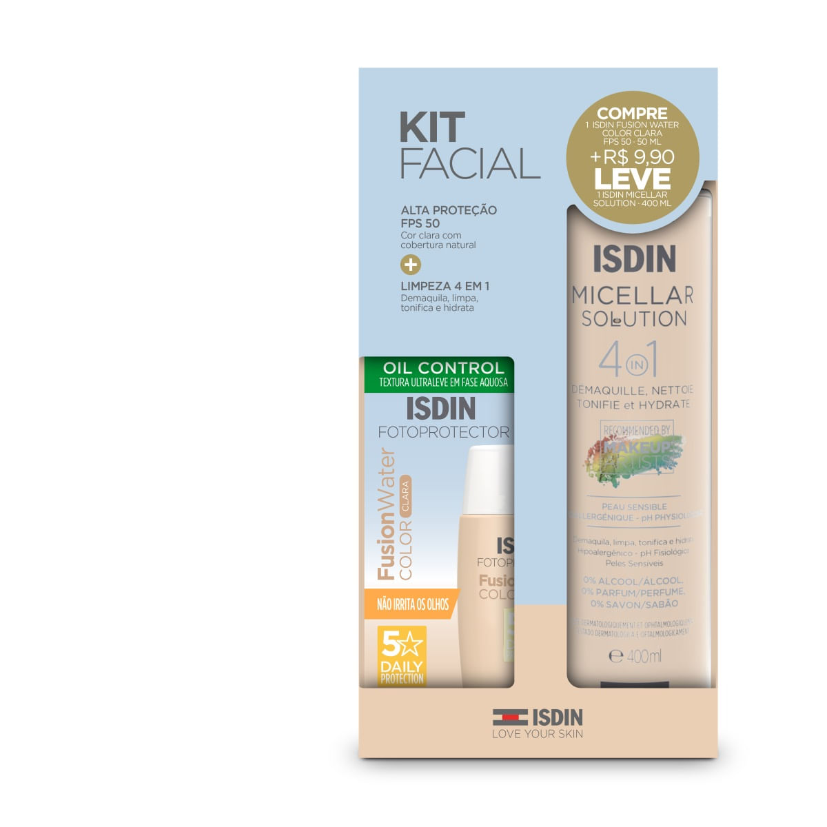 Kit Facial Isdin Micellar 4 Em 1 400ml + Protetor Solar Facial Com Cor Fps50 — Isdin | Drogaria Taveira