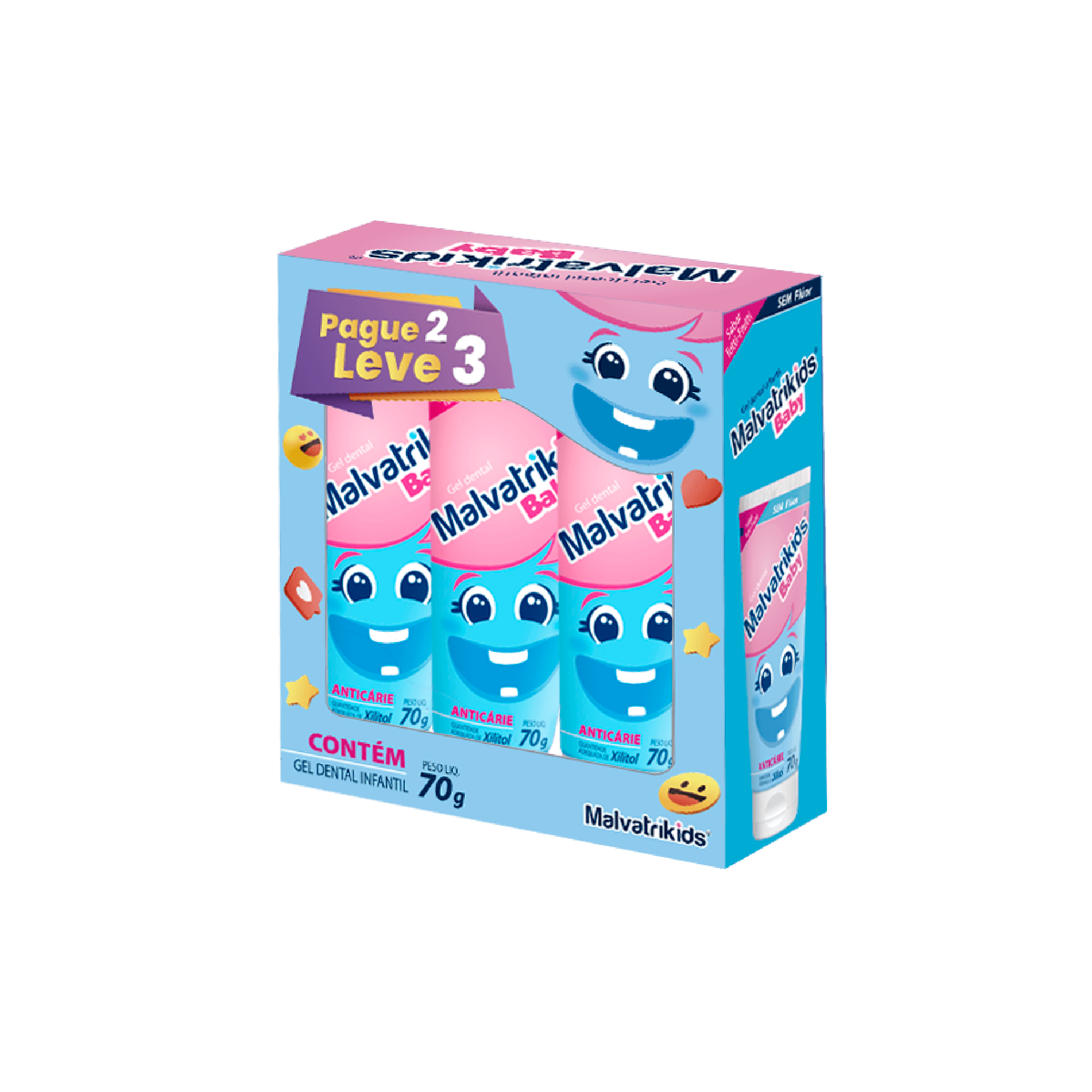 Kit Gel Dental Infantil Malvatrikids Baby Anticáries 70g 3 Unidades Leve 3 Pague 2 — Malvatrikids | Drogaria Taveira