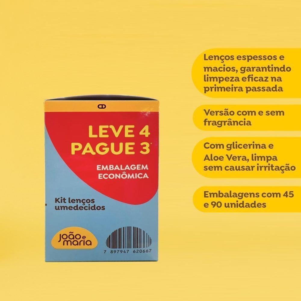 Kit Lenço Umedecido João E Maria Recém-Nascido Sem Fragrância Com Glicerina E Aloe Vera 4 Un Com 45 Folhas Cada Leve 4 Pague 3 Unidades — imagem 4 | Drogaria Taveira