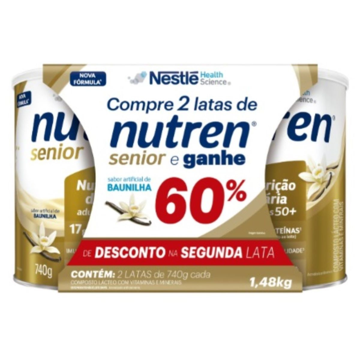 Kit Nutren Senior Sabor Baunilha 1,48kg 2 Unidades 60% De Desconto Na Segunda Lata — Nutren | Drogaria Taveira