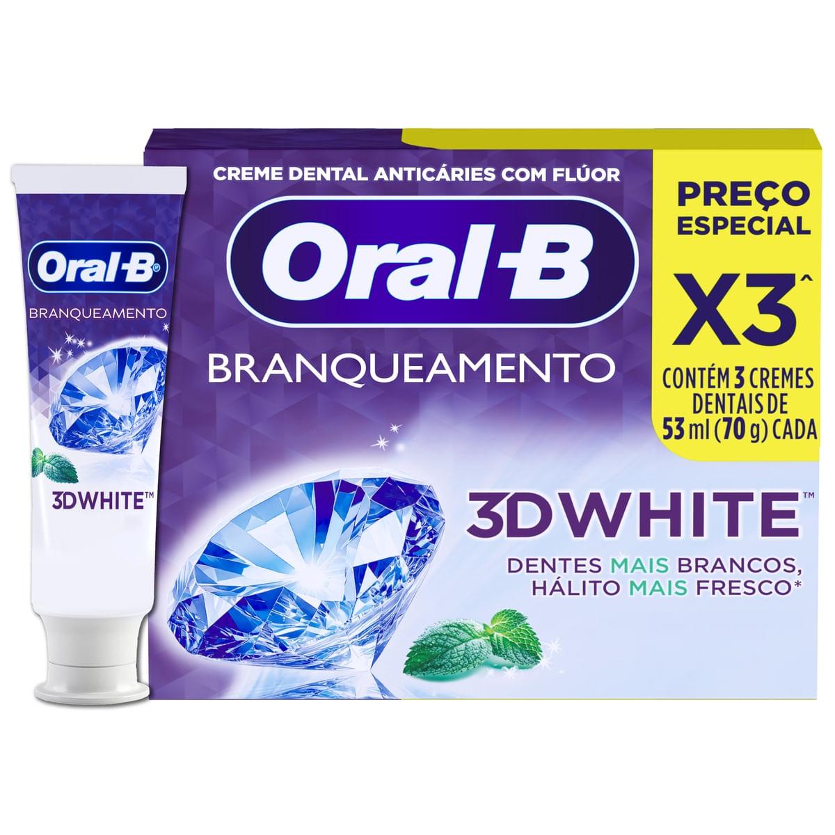 Kit Pasta de Dente Oral-B 3D White Branqueadora 70g 3 Unidades — Oral B | Drogaria Taveira