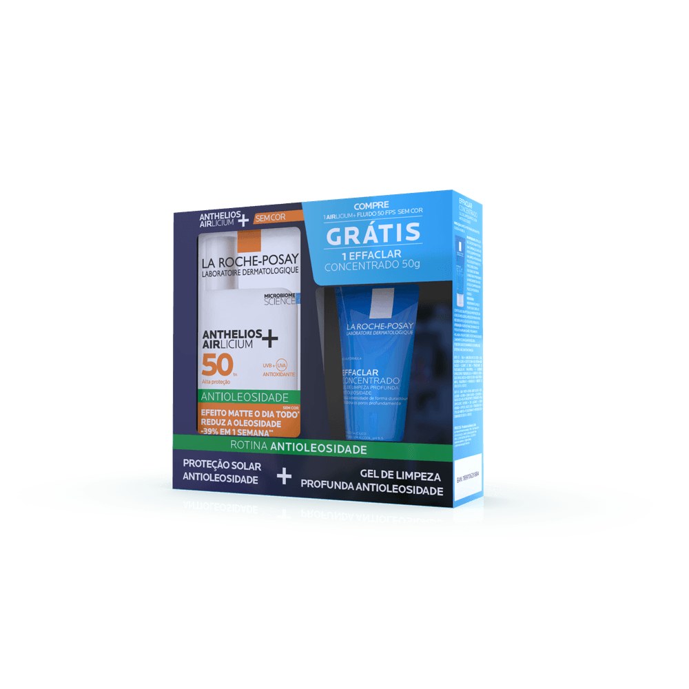 Kit Protetor Solar Facial La Roche-Posay Anthelios Airlicium+ Fluido FPS50 Sem Cor 40g 1 Unidade + Gel de Limpeza Effaclar Concentrado 50g 1 Unidade — La Roche-Posay | Drogaria Taveira