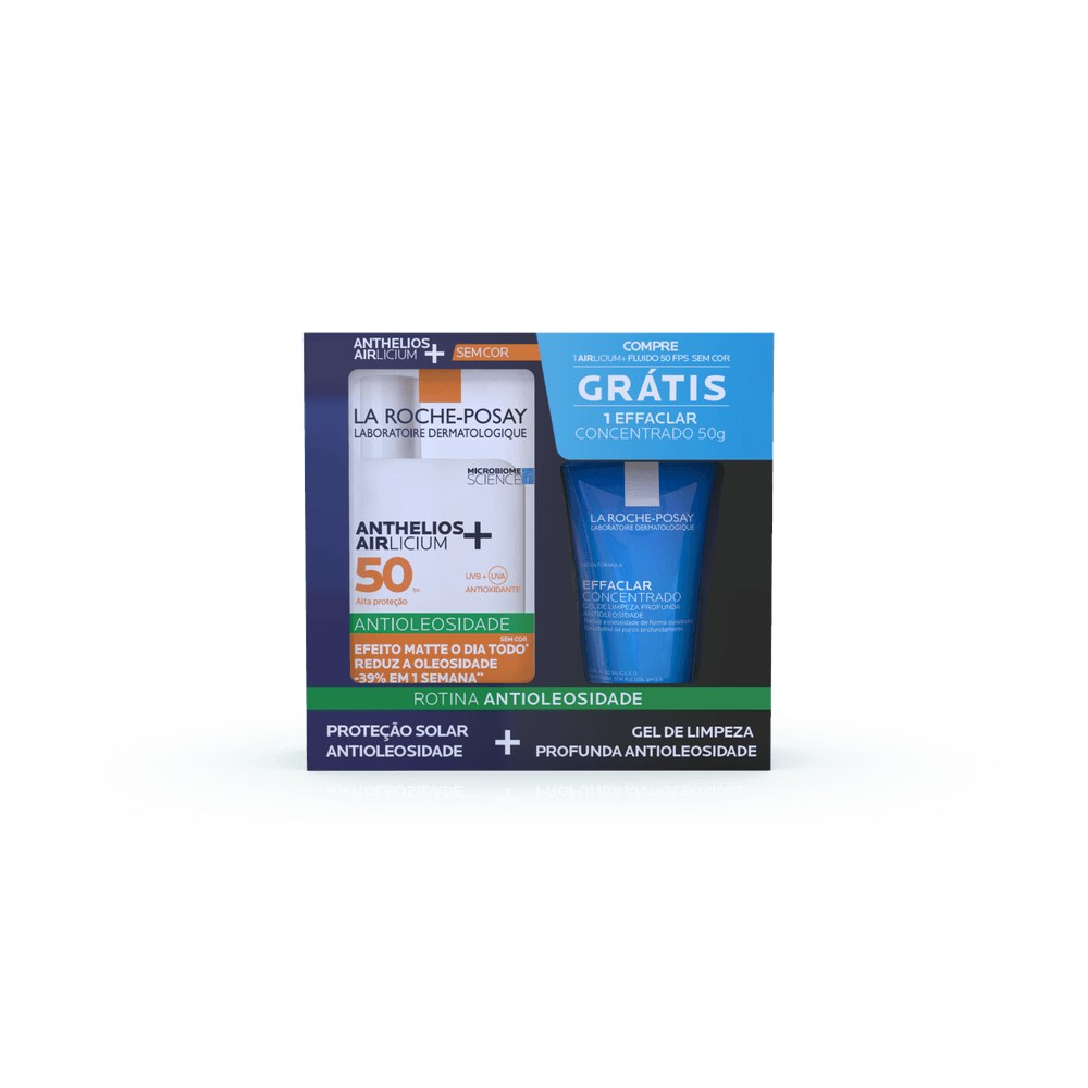 Kit Protetor Solar Facial La Roche-Posay Anthelios Airlicium+ Fluido FPS50 Sem Cor 40g 1 Unidade + Gel de Limpeza Effaclar Concentrado 50g 1 Unidade — imagem 2 | Drogaria Taveira