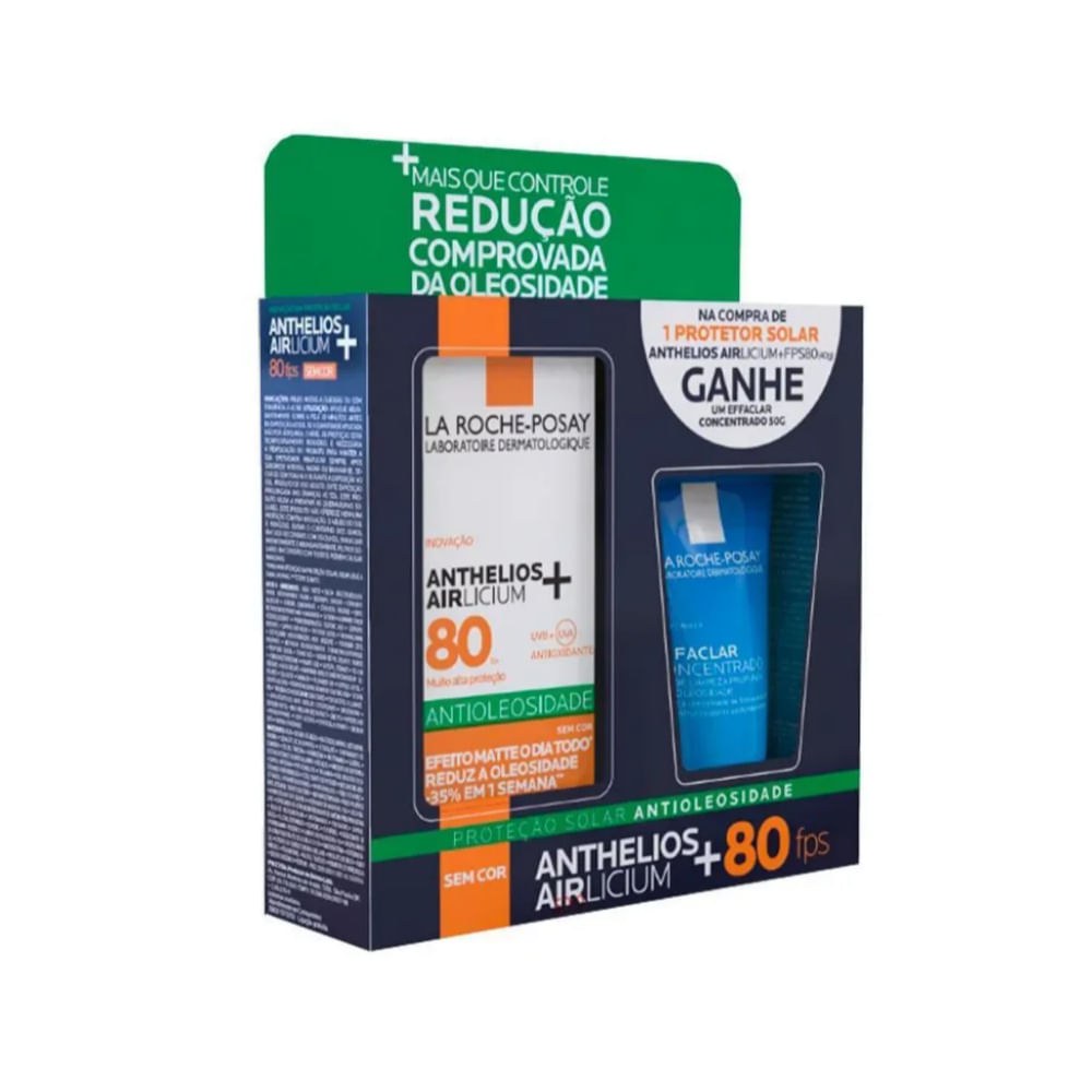 Kit Protetor Solar Facial La Roche-Posay Anthelios Airlicium+ FPS80 40g 1 Unidade + Gel de Limpeza Effaclar Concentrado 50g 1 Unidade — imagem 2 | Drogaria Taveira