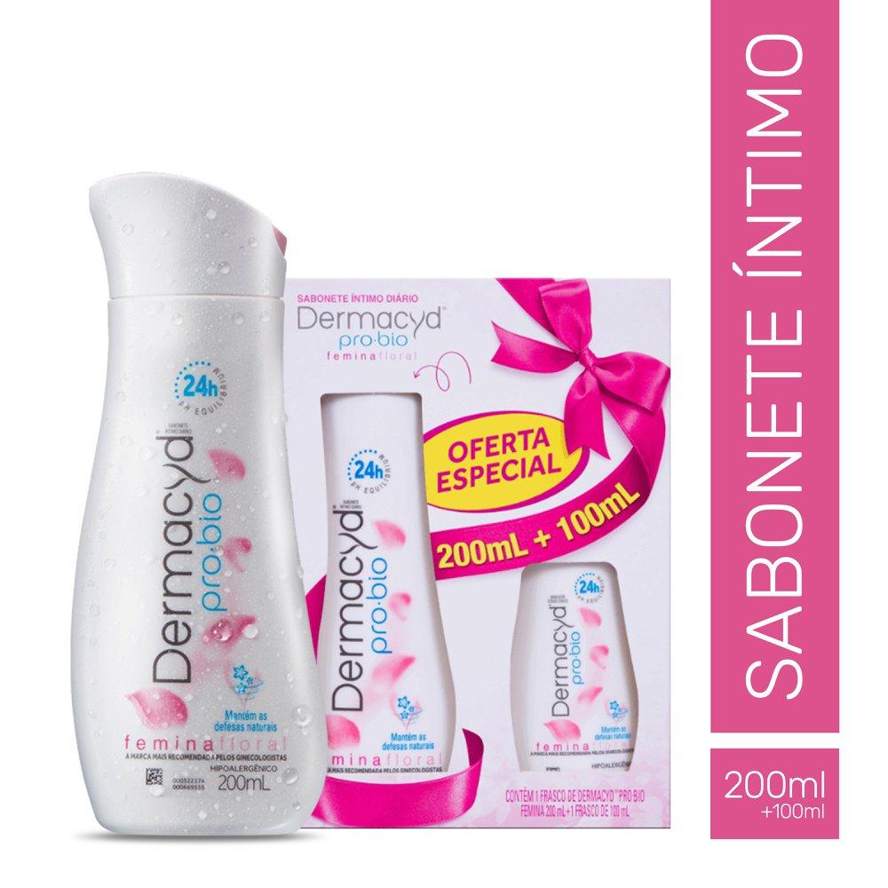 Kit Sabonete Íntimo Dermacid Pro-Bio Femina Floral 200ml 1 Unidade + Sabonete Íntimo Dermacid Pro-Bio Femina Floral 100ml 1 Unidade — Dermacyd | Drogaria Taveira
