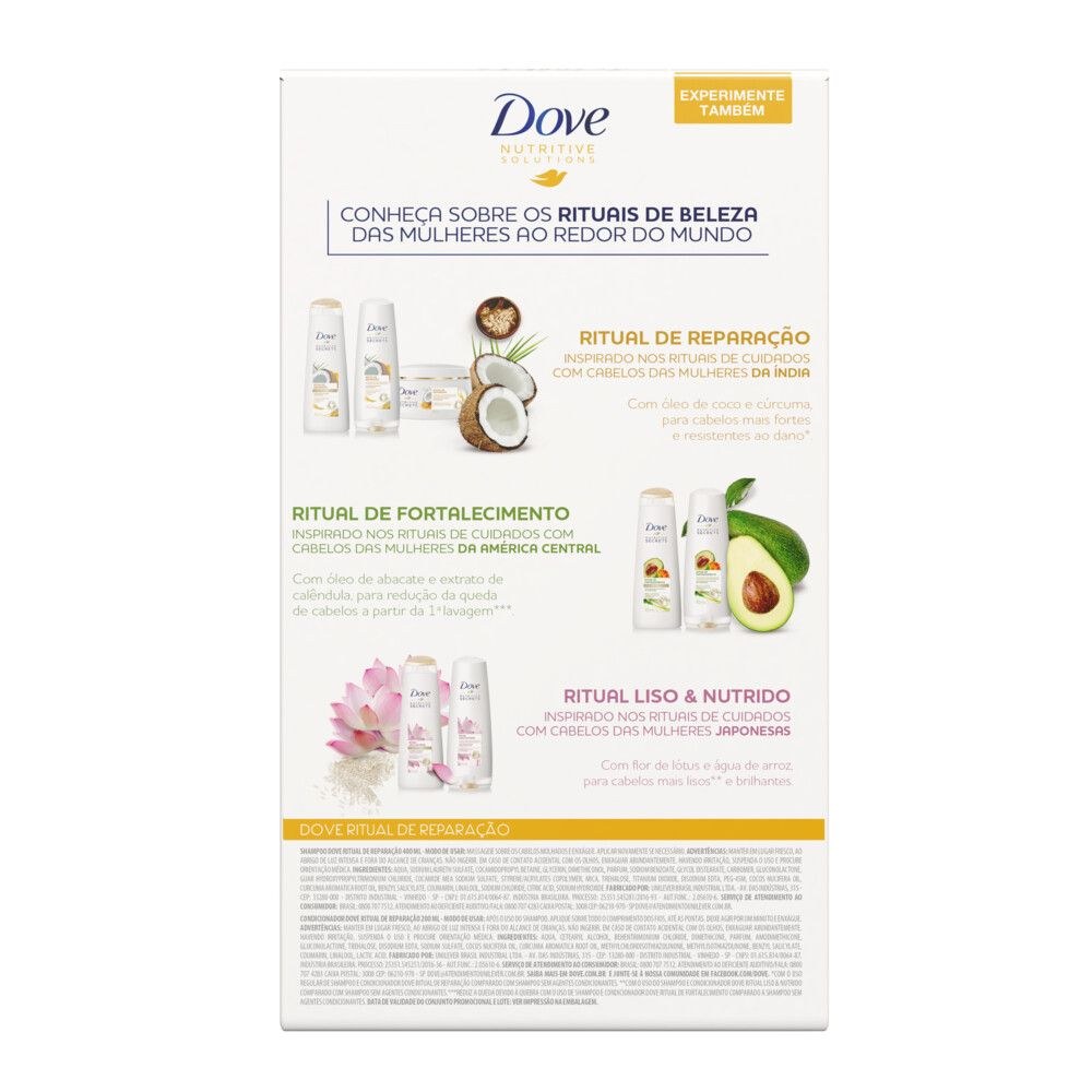 Kit Shampoo Dove Ritual de Reparação 400ml 1 Unidade + Condicionador Dove Ritual de Reparação 200ml 1 Unidade — imagem 3 | Drogaria Taveira