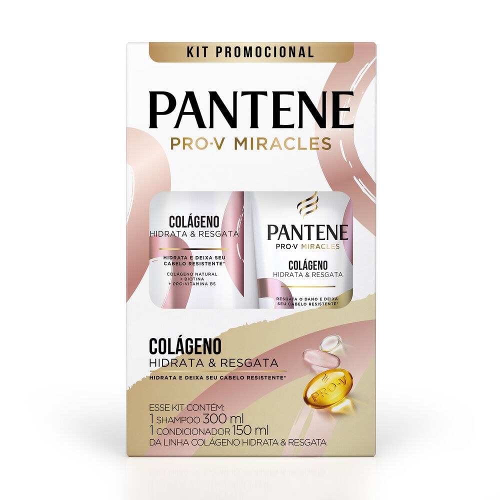 Kit Shampoo Pantene Pro-V Miracles Colágeno Hidrata & Resgata 300ml 1 Uni + Condicionador Hidrata & Resgata 150ml 1 Uni — imagem 2 | Drogaria Taveira