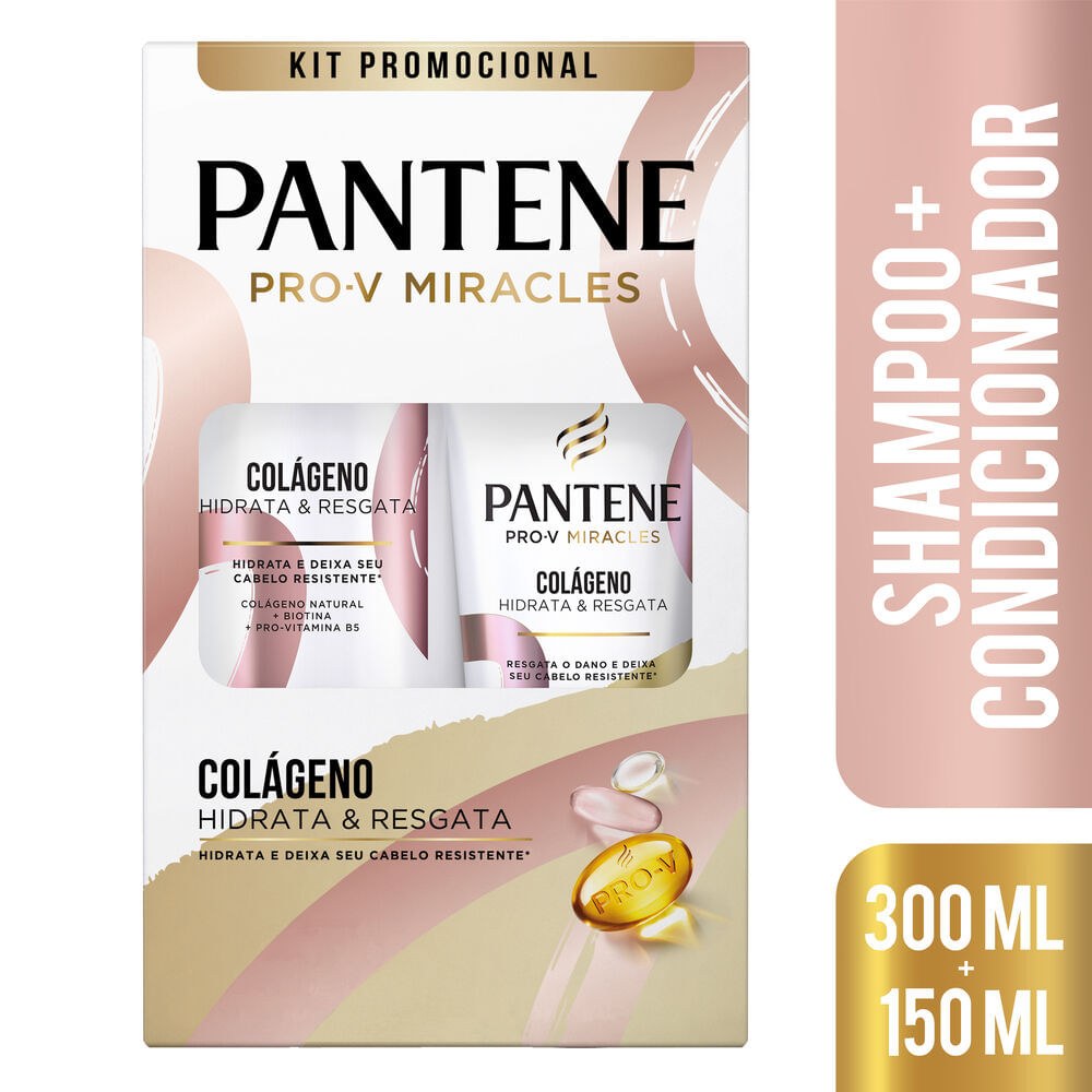Kit Shampoo Pantene Pro-V Miracles Colágeno Hidrata & Resgata 300ml 1 Uni + Condicionador Hidrata & Resgata 150ml 1 Uni — imagem 3 | Drogaria Taveira
