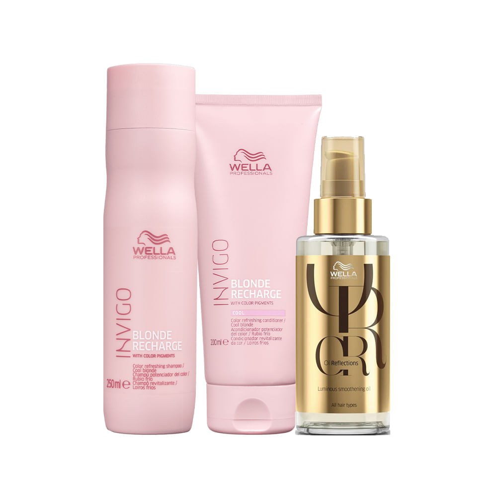 Kit Wella Invigo Cool Blonde Recharge- Shampoo 250 ml + Condicionador 200 ml + Óleo 30 ml — imagem 3 | Drogaria Taveira