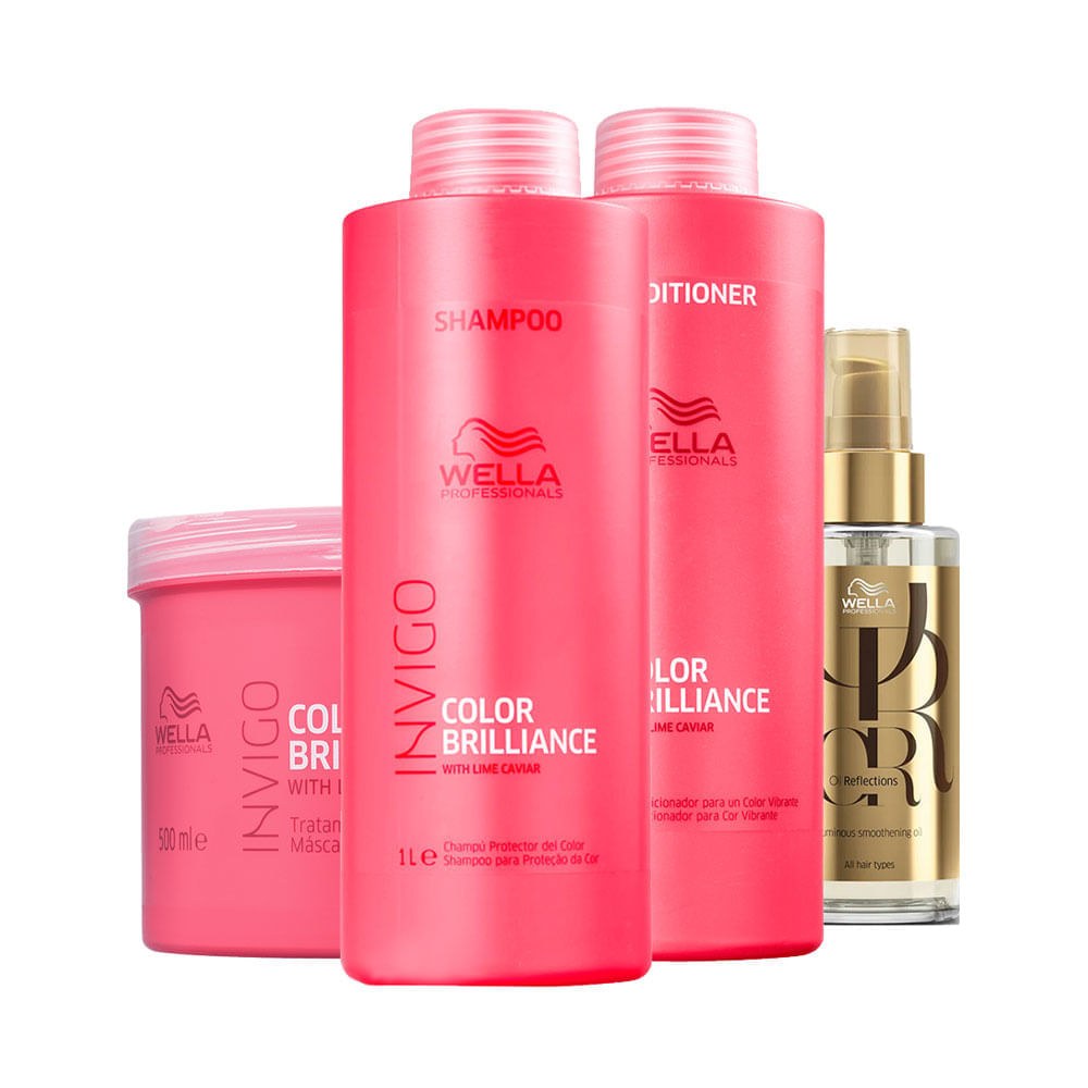 Kit Wella Professionals Invigo Color Brilliance - Shampoo 1000 ml + Condicionador 1000 ml + Máscara 500 ml + Óleo Capilar 100 ml — imagem 4 | Drogaria Taveira