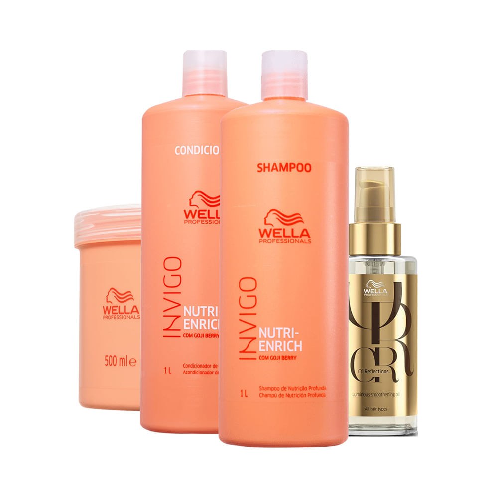 Kit Wella Professionals Invigo Nutri Enrich - Shampoo 1000 ml + Condicionador 1000 ml + Máscara 500 ml + Óleo 100 ml — imagem 4 | Drogaria Taveira