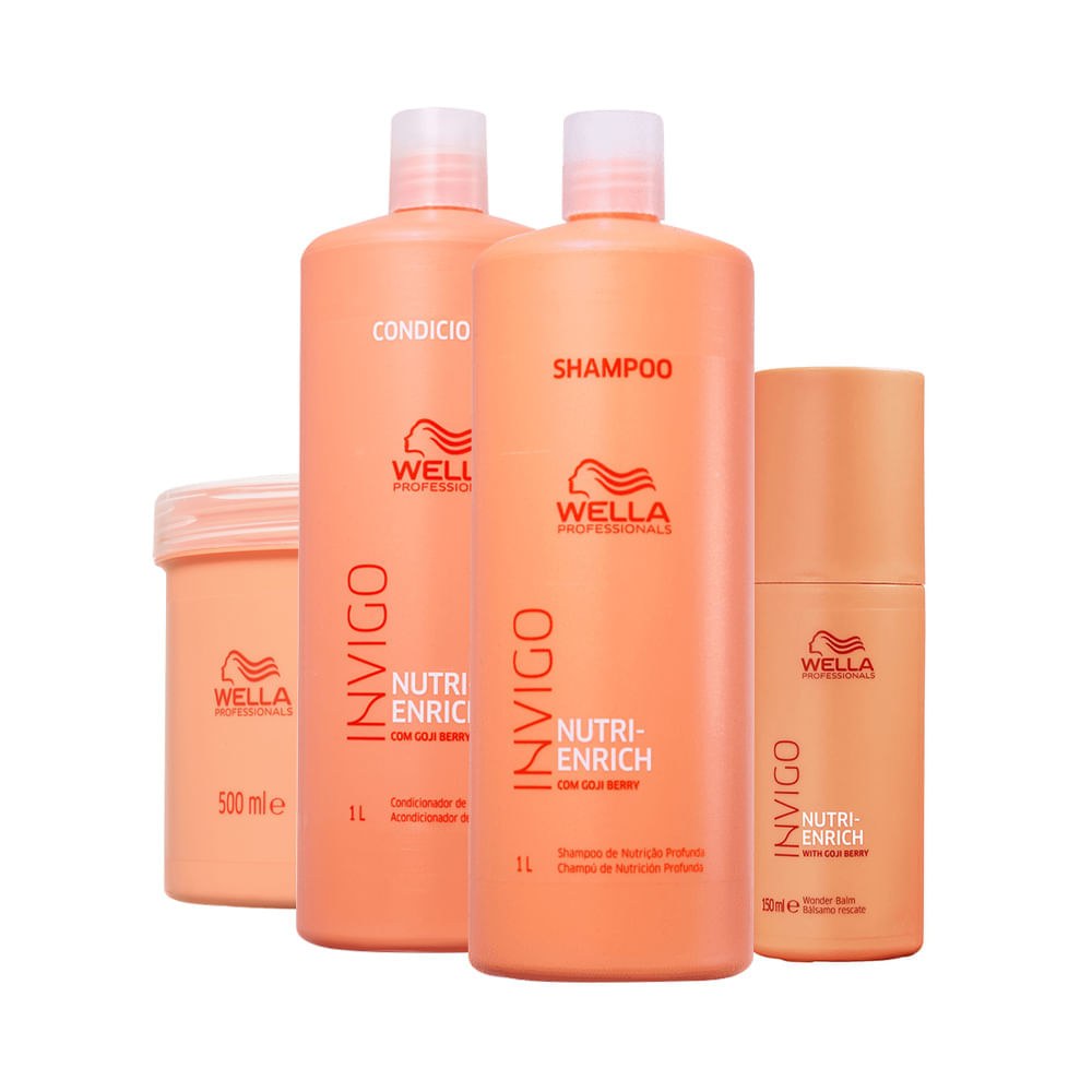 Kit Wella Professionals Invigo Nutri Enrich - Shampoo 1000 ml + Condicionador 1000 ml + Máscara 500 ml + Leave-in 150 ml — imagem 4 | Drogaria Taveira
