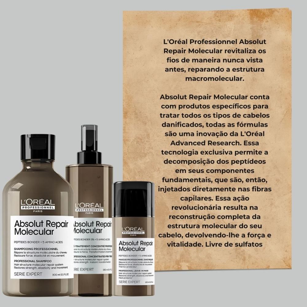 L’Oréal Professionnel Absolut Repair Molecular - Leave-in - Kit 3 Produtos — imagem 4 | Drogaria Taveira