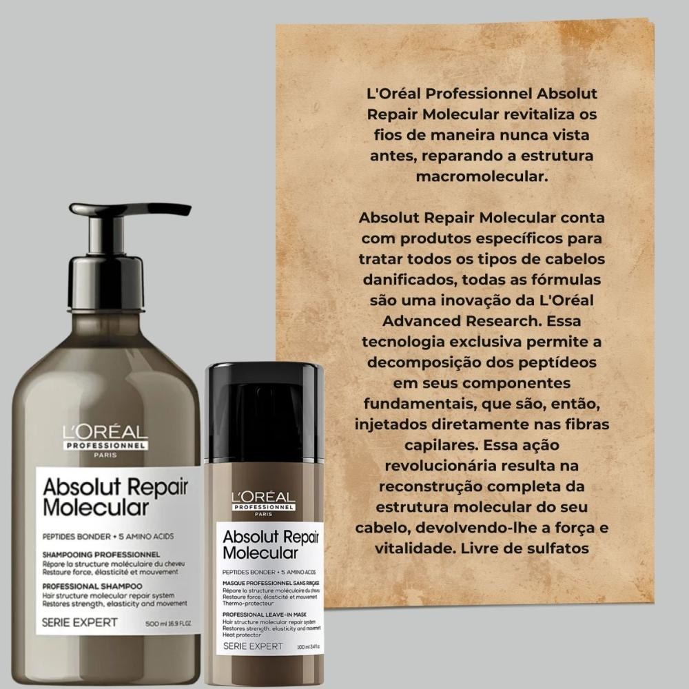 L'Oréal Professionnel Absolut Repair Molecular - Shampoo 500ml e Máscara Leave-in 100ml — imagem 4 | Drogaria Taveira