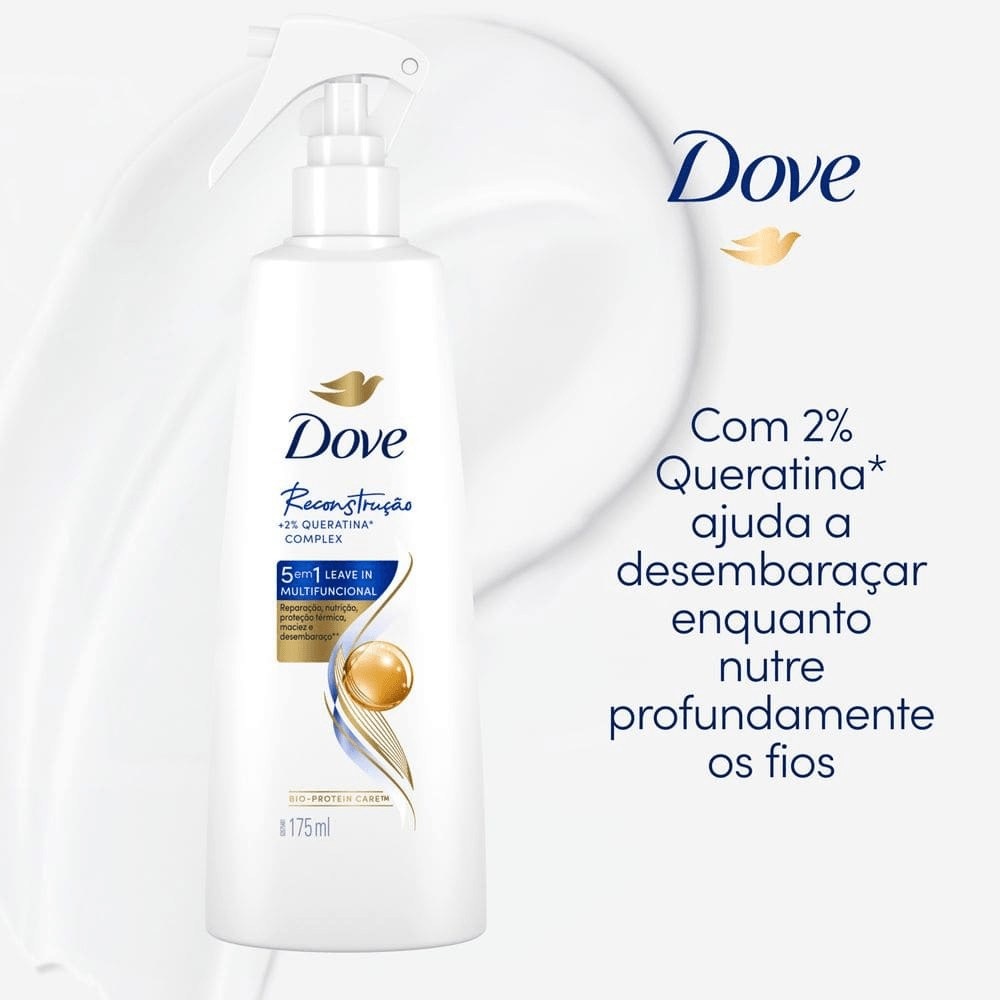 Leave-in Multifuncional Dove Reconstrução + 2% Queratina Complex 5 em 1 Spray 175ml — imagem 4 | Drogaria Taveira