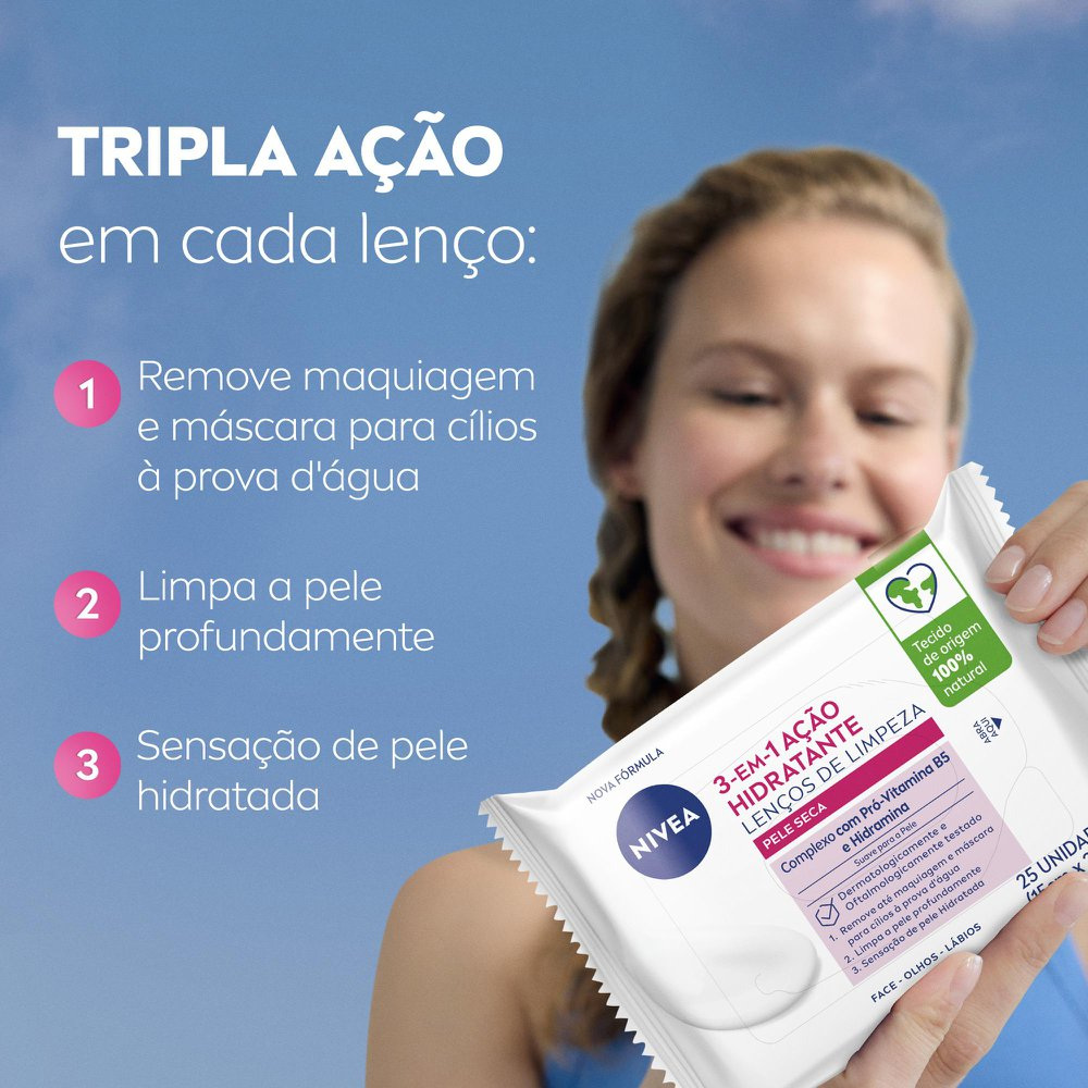 Lenço Demaquilante Nivea 3 em 1 Ação Hidratante 25 unidades — imagem 3 | Drogaria Taveira