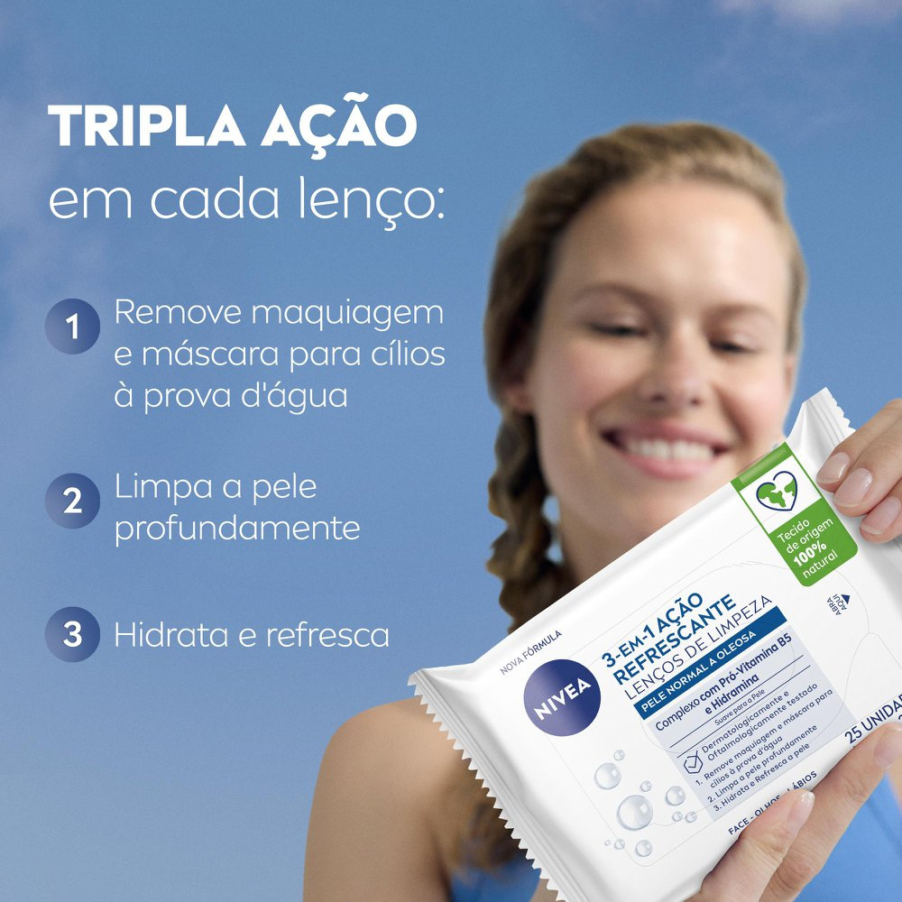 Lenço Demaquilante Nivea 3 em 1 Ação Refrescante 25 unidades — imagem 3 | Drogaria Taveira