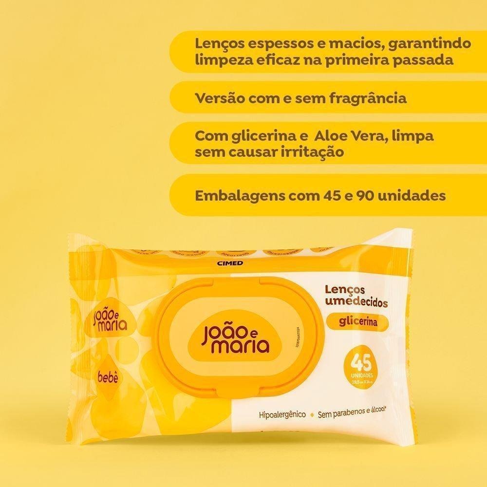 Lenços Umedecidos João e Maria Bebê Glicerina Hipoalergênico Sem Fragrância 45 Unidades — imagem 4 | Drogaria Taveira