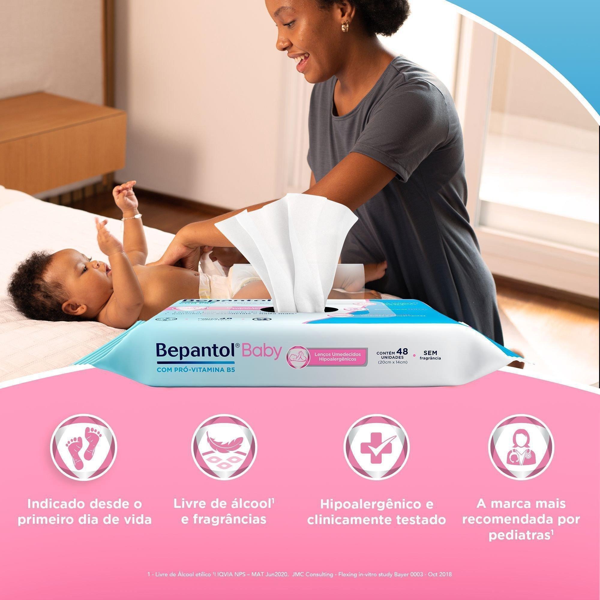 Lenços Umedecidos Bepantol Baby Sem Fragrância Hipoalergênico com Pró-Vitamina B5 48 Unidades 4 pacotes Leve 4 Pague 3 — imagem 2 | Drogaria Taveira