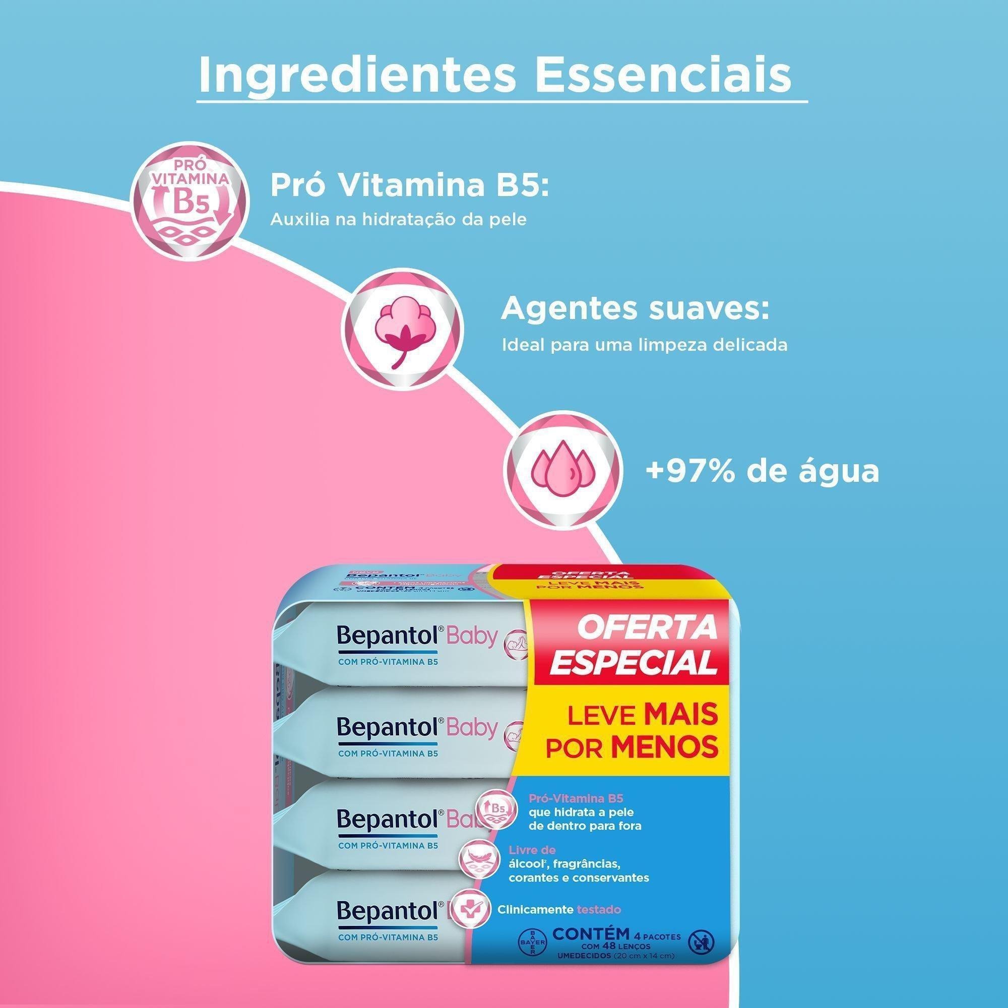 Lenços Umedecidos Bepantol Baby Sem Fragrância Hipoalergênico com Pró-Vitamina B5 48 Unidades 4 pacotes Leve 4 Pague 3 — imagem 4 | Drogaria Taveira