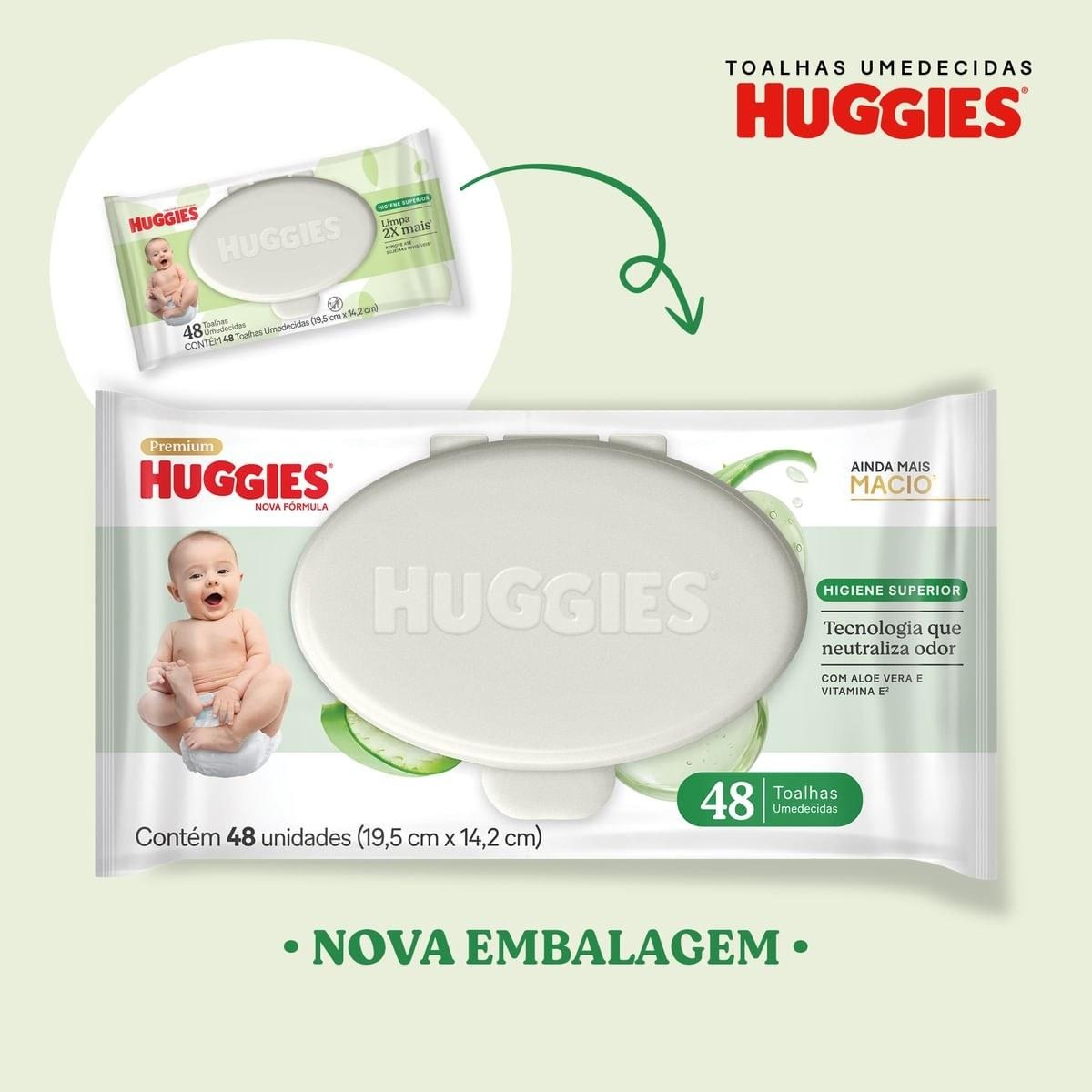 Lenços Umedecidos Huggies Higiene Superior Limpam 2x Mais 48 Unidades — imagem 2 | Drogaria Taveira