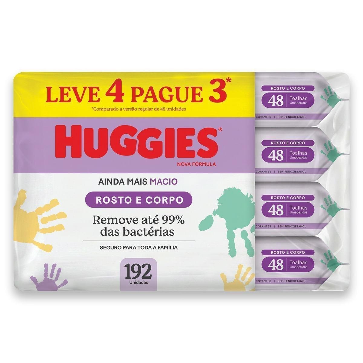 Lenços Umedecidos Huggies Rosto e Corpo Limpeza 4 x 48 Un — Huggies | Drogaria Taveira