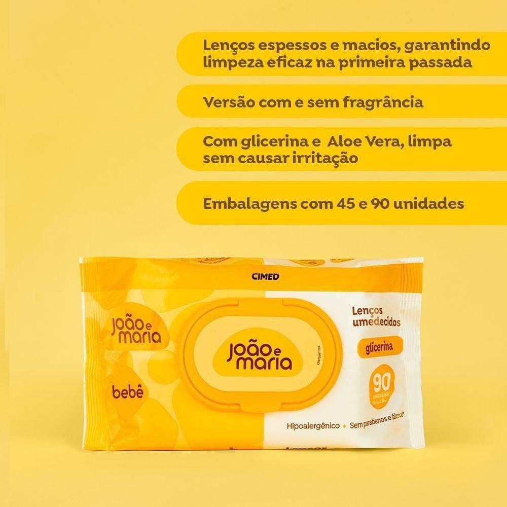 Lenços Umedecidos João e Maria Bebê Glicerina Hipoalergênico Sem Fragrância 90 Unidades — imagem 4 | Drogaria Taveira