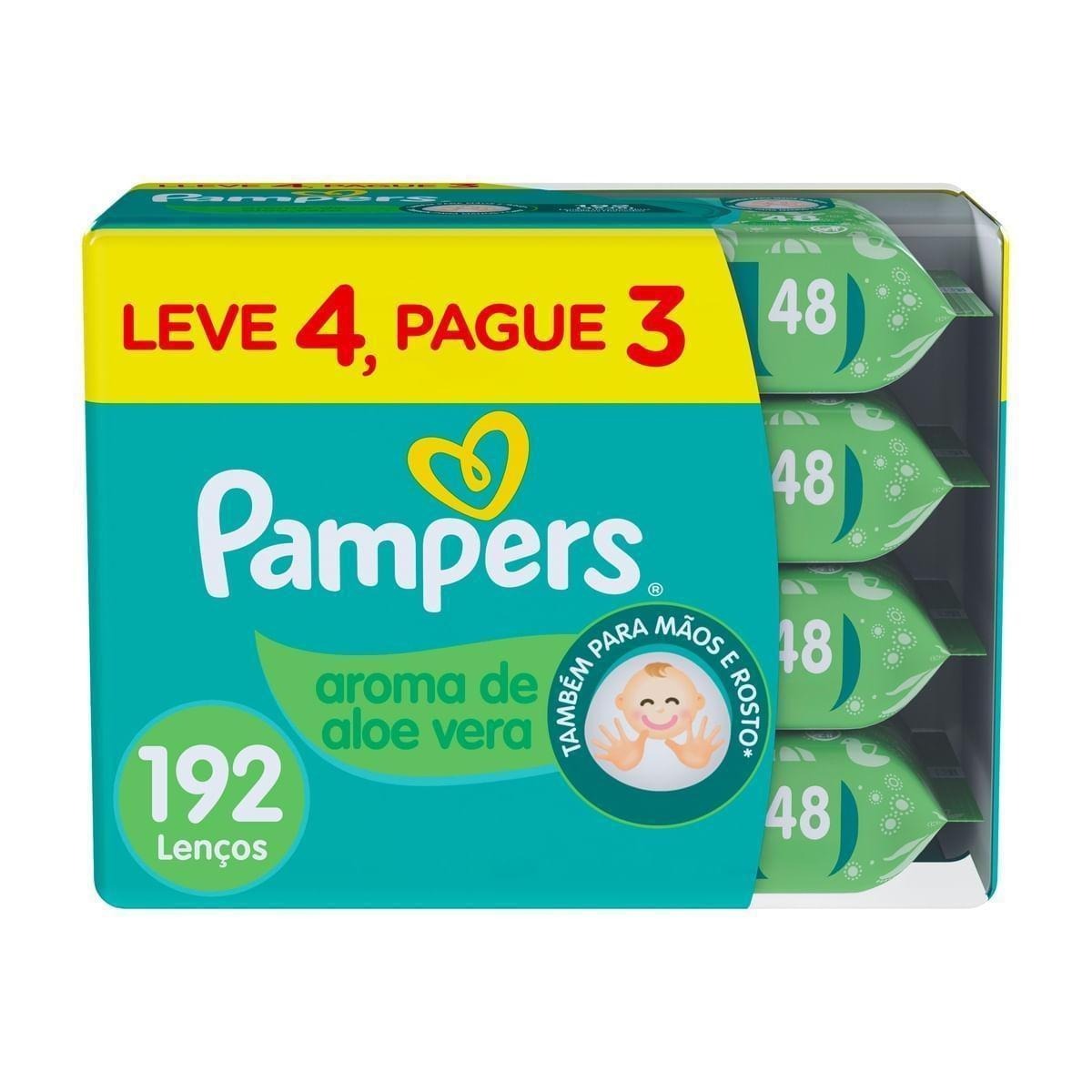 Lenços Umedecidos Pampers Aroma de Aloe Vera 192 Unidades Leve 4 Pague 3 — Pampers | Drogaria Taveira