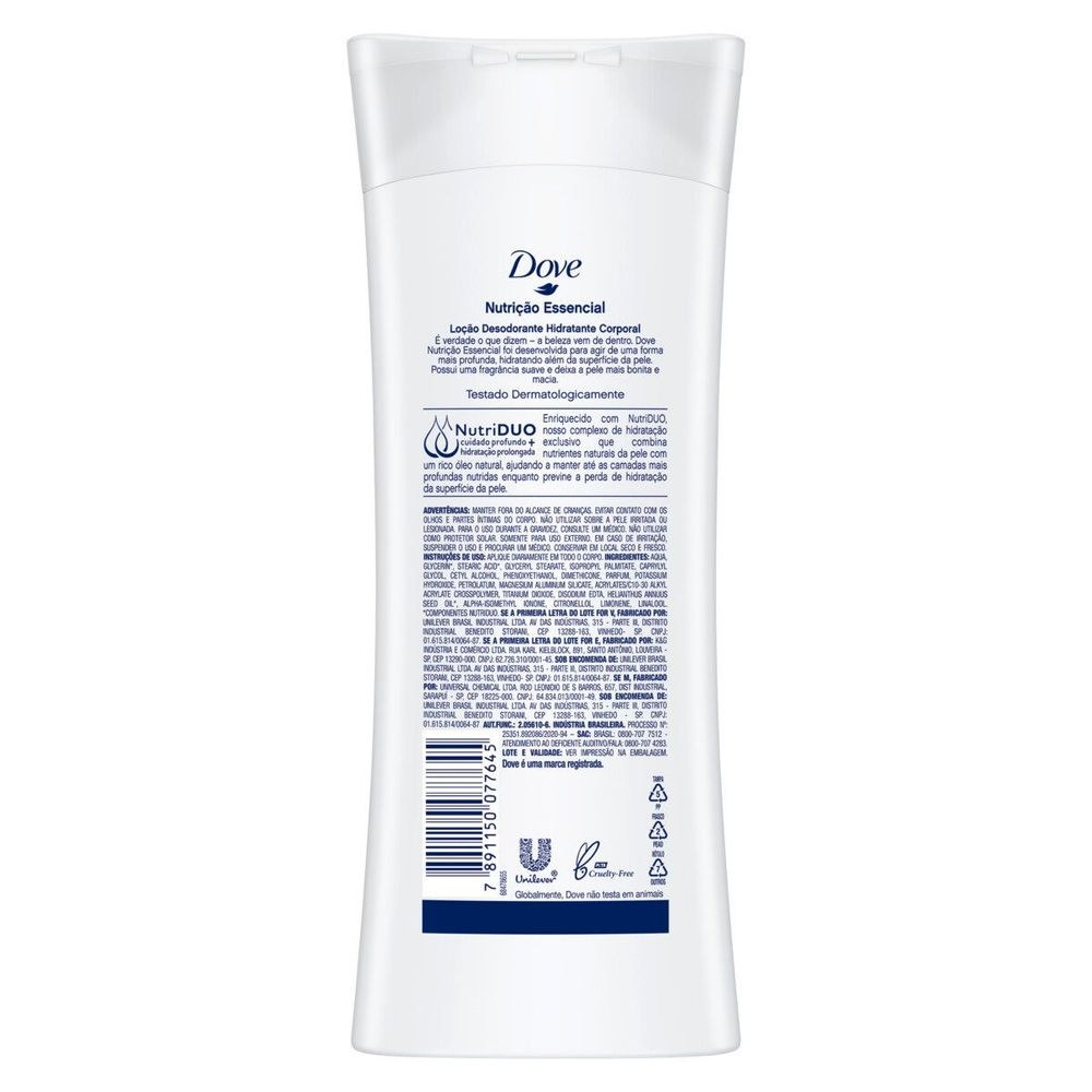 Loção Corporal Dove Nutrição Essencial Hidratante 400ml — imagem 3 | Drogaria Taveira