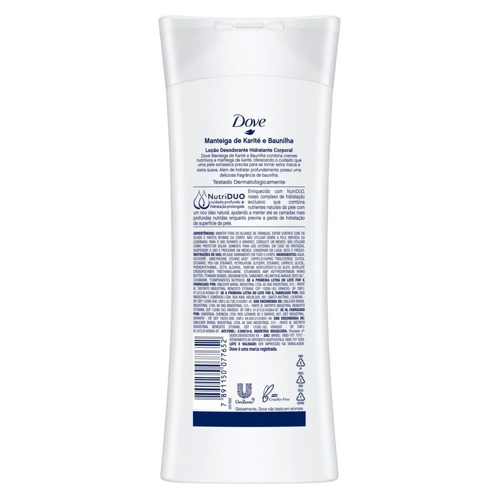 Loção Corporal Dove Nutrição Intensiva com Manteiga de Karité e Baunilha 400ml — imagem 3 | Drogaria Taveira
