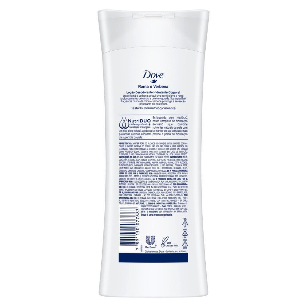 Loção Corporal Dove Romã e Verbena Hidratante Desodorante 24h 400ml — imagem 3 | Drogaria Taveira