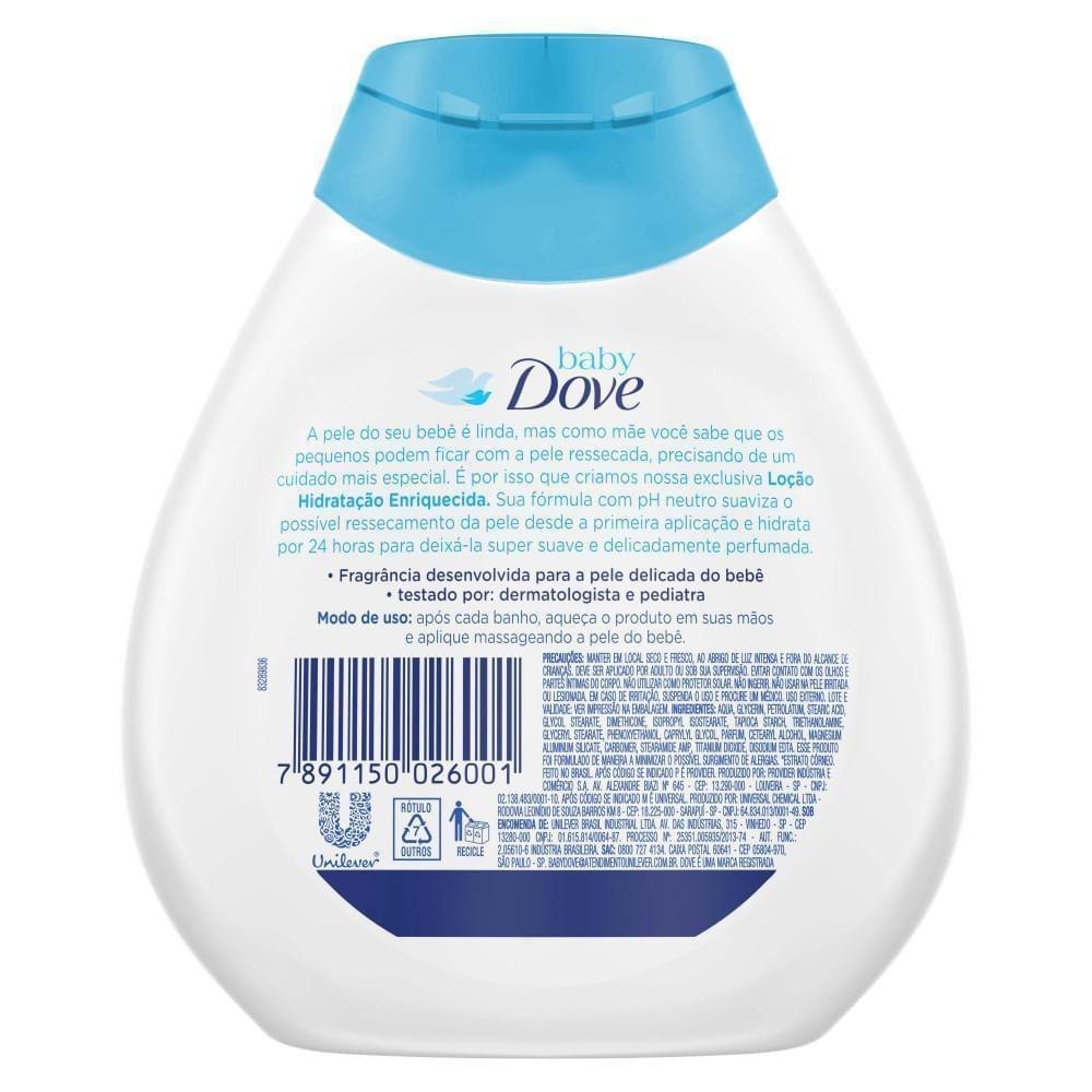 Loção Hidratante Infantil Baby Dove Hidratação Enriquecida Bebê Hipoalergênica 200ml — imagem 3 | Drogaria Taveira