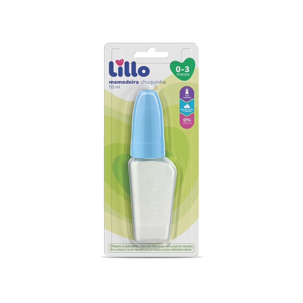 Mamadeira Chuquinha Lillo Bico Redondo de 0 a 3 meses Sem BPA Azul 50ml 1 Unidade — Lillo | Drogaria Taveira