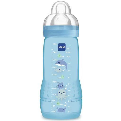 Mamadeira MAM Easy Active Antivazamento Sem BPA +4 meses Azul 330ml 1 Unidade — Mam | Drogaria Taveira
